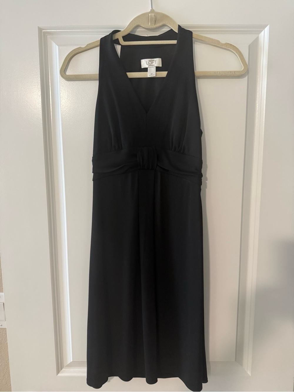 LOFT Black Sleeveless V-Neck Midi Dress with Waist Knot